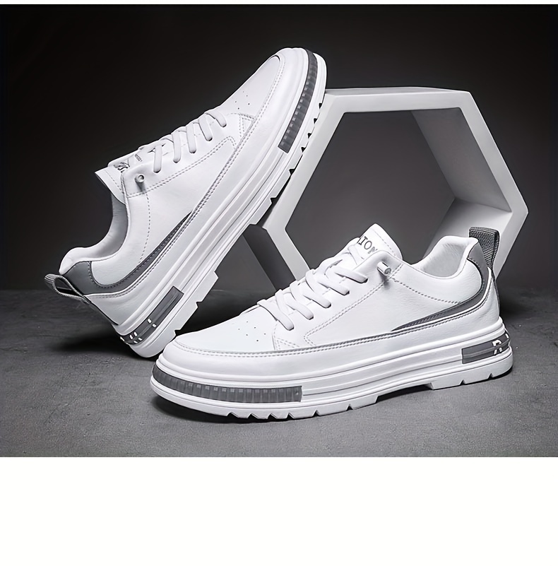 mens solid pu leather skate shoes lace up comfy non slip stree style sneakers for all seasons outdoor workout activities details 16