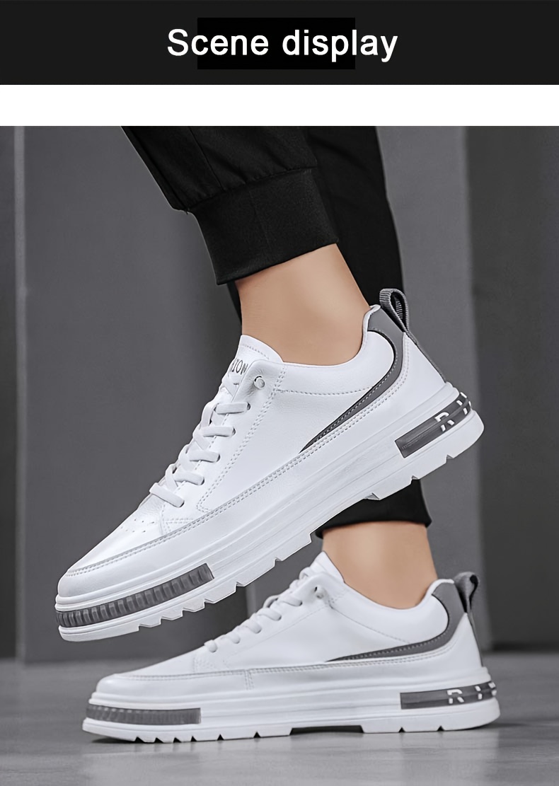 mens solid pu leather skate shoes lace up comfy non slip stree style sneakers for all seasons outdoor workout activities details 19