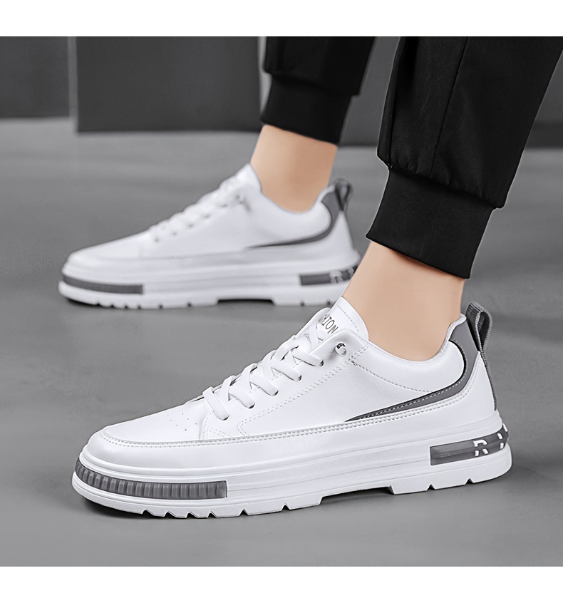 mens solid pu leather skate shoes lace up comfy non slip stree style sneakers for all seasons outdoor workout activities details 20
