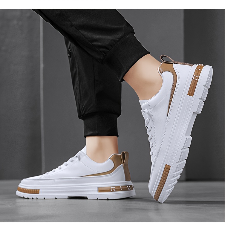 mens solid pu leather skate shoes lace up comfy non slip stree style sneakers for all seasons outdoor workout activities details 21