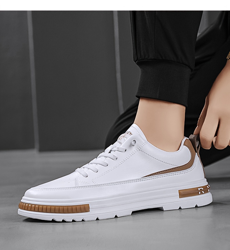 mens solid pu leather skate shoes lace up comfy non slip stree style sneakers for all seasons outdoor workout activities details 22
