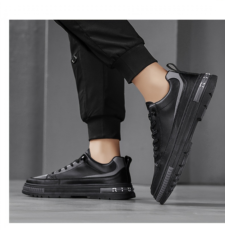 mens solid pu leather skate shoes lace up comfy non slip stree style sneakers for all seasons outdoor workout activities details 23