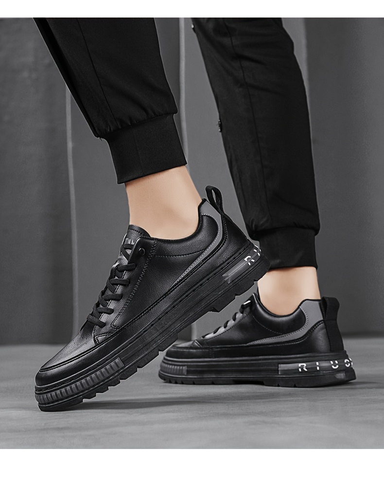 mens solid pu leather skate shoes lace up comfy non slip stree style sneakers for all seasons outdoor workout activities details 24
