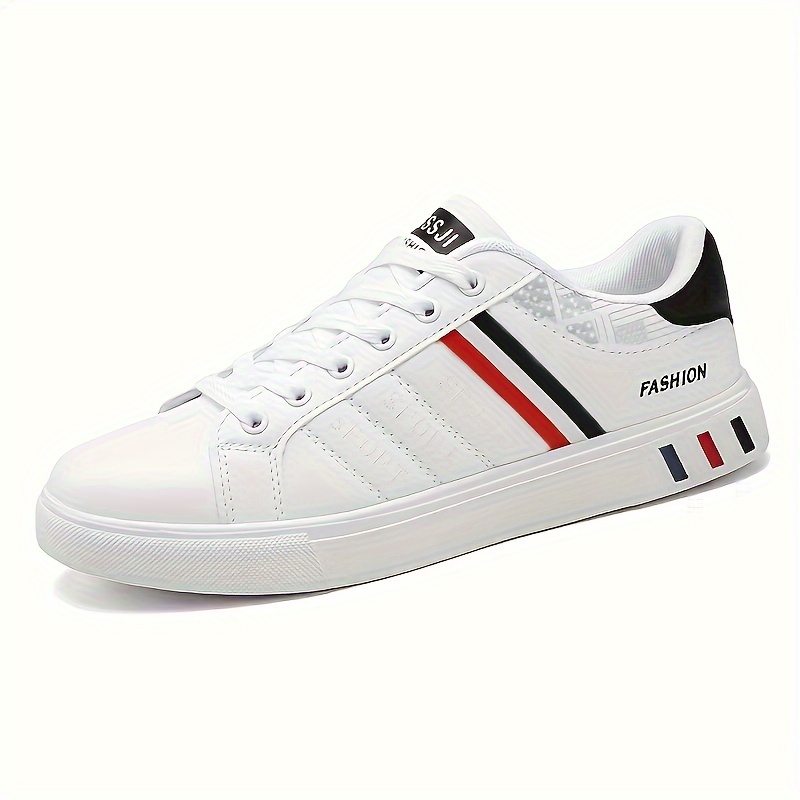 mens trendy striped skate shoes comfy non slip casual solid sneakers for mens outdoor activities details 0