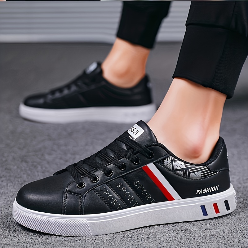mens trendy striped skate shoes comfy non slip casual solid sneakers for mens outdoor activities details 3