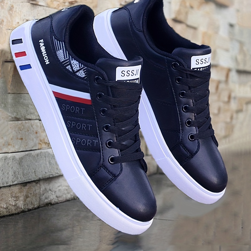mens trendy striped skate shoes comfy non slip casual solid sneakers for mens outdoor activities details 5