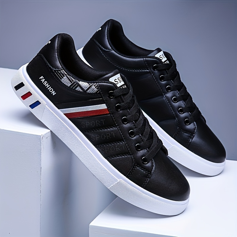 mens lace up sneakers striped detail design skate shoes with good grip breathable details 0