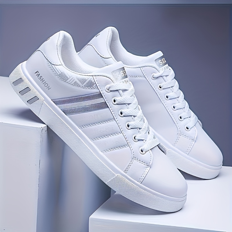 mens lace up sneakers striped detail design skate shoes with good grip breathable details 1