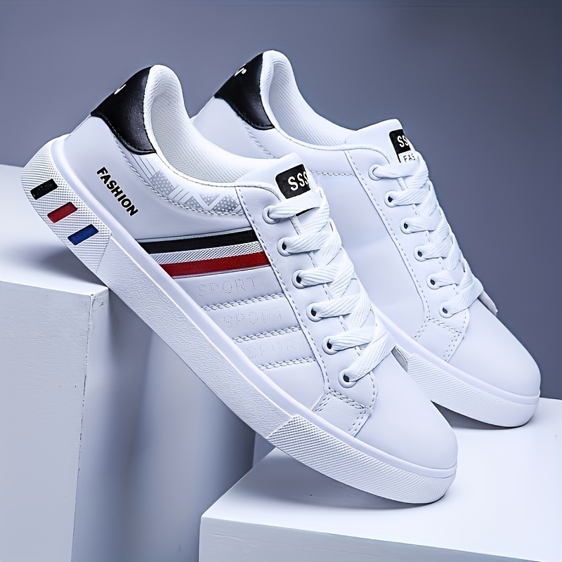 mens lace up sneakers striped detail design skate shoes with good grip breathable details 2