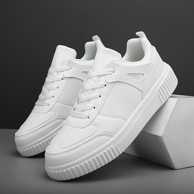 mens solid simple style skate shoes lace up comfy non slip stree style sneakers for all seasons outdoor workout activities details 0