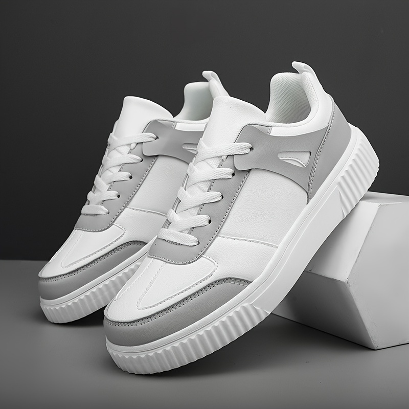 mens solid simple style skate shoes lace up comfy non slip stree style sneakers for all seasons outdoor workout activities details 1