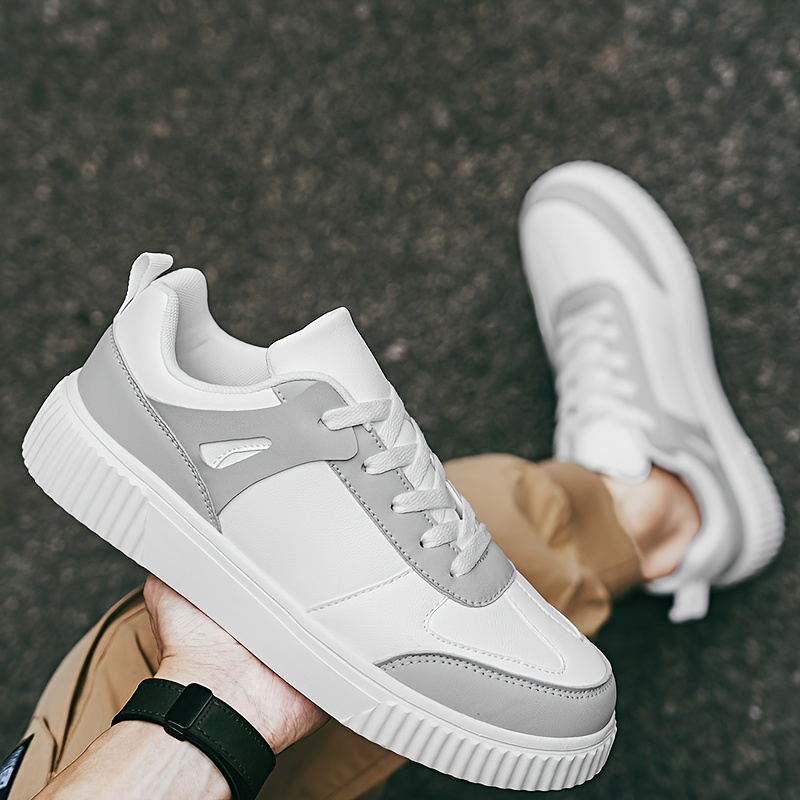 mens solid simple style skate shoes lace up comfy non slip stree style sneakers for all seasons outdoor workout activities details 6