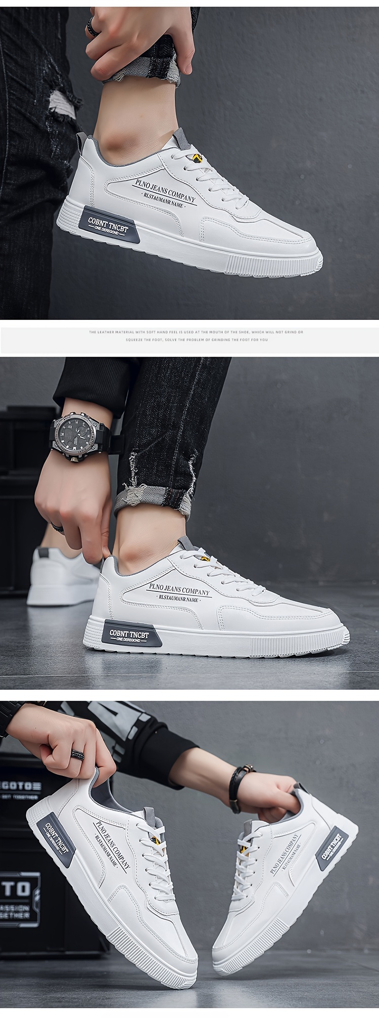 mens trendy solid skate shoes comfy non slip casual lace up sneakers for mens outdoor activities details 5