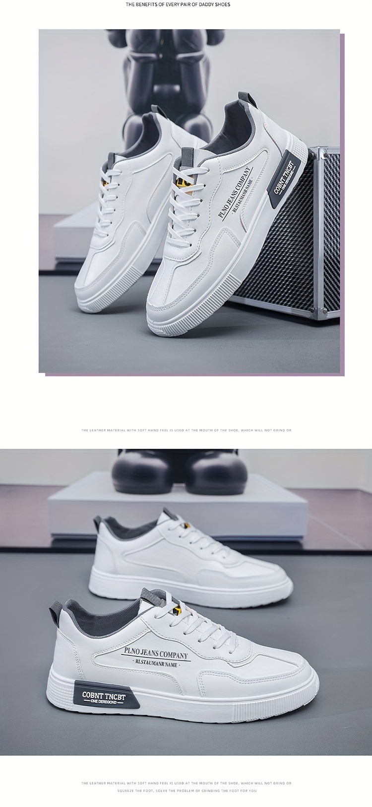 mens trendy solid skate shoes comfy non slip casual lace up sneakers for mens outdoor activities details 6