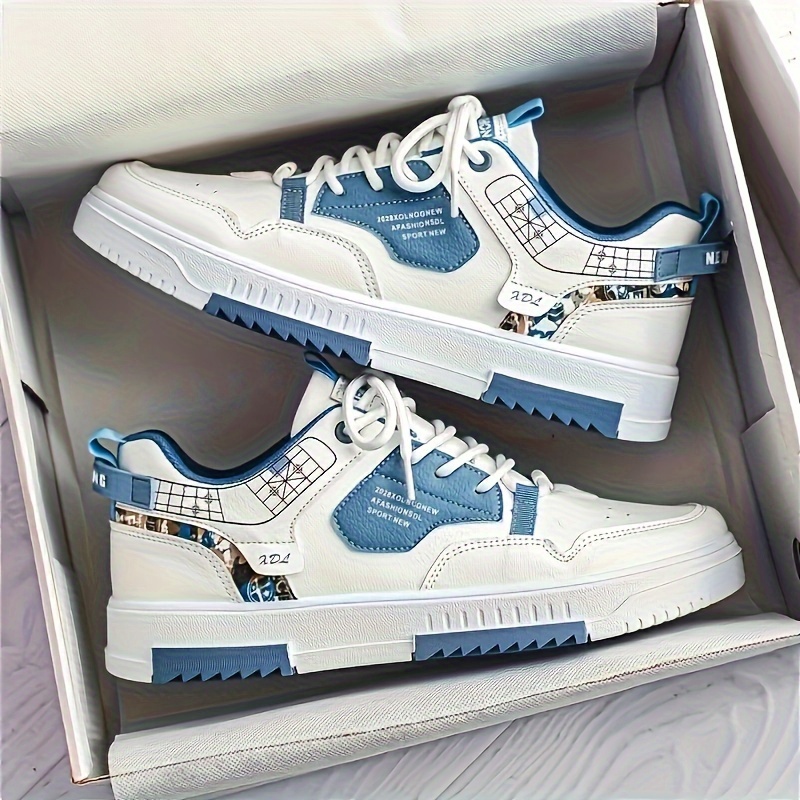 patchwork design skate shoes, mens patchwork design skate shoes with good grip breathable lace up sneakers details 0