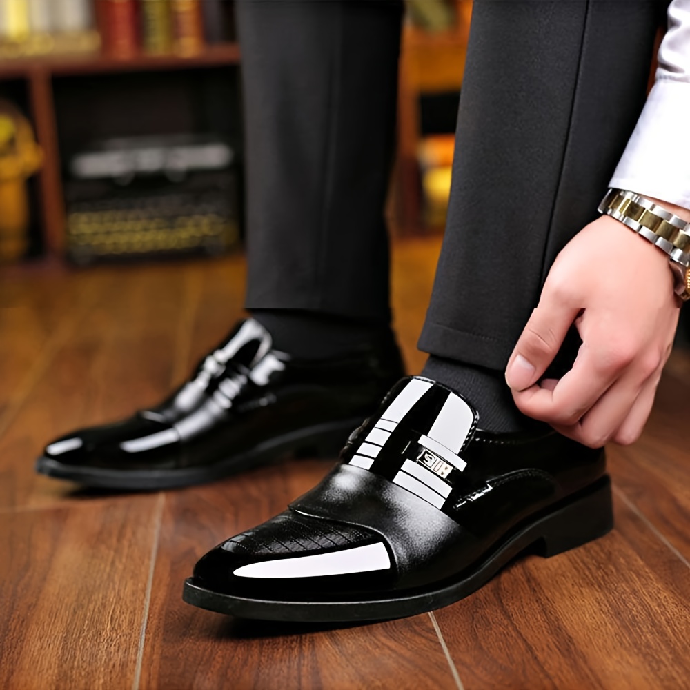 mens patent pu leather loafer shoes formal dress slip on shoes for business office spring summer and autumn details 4