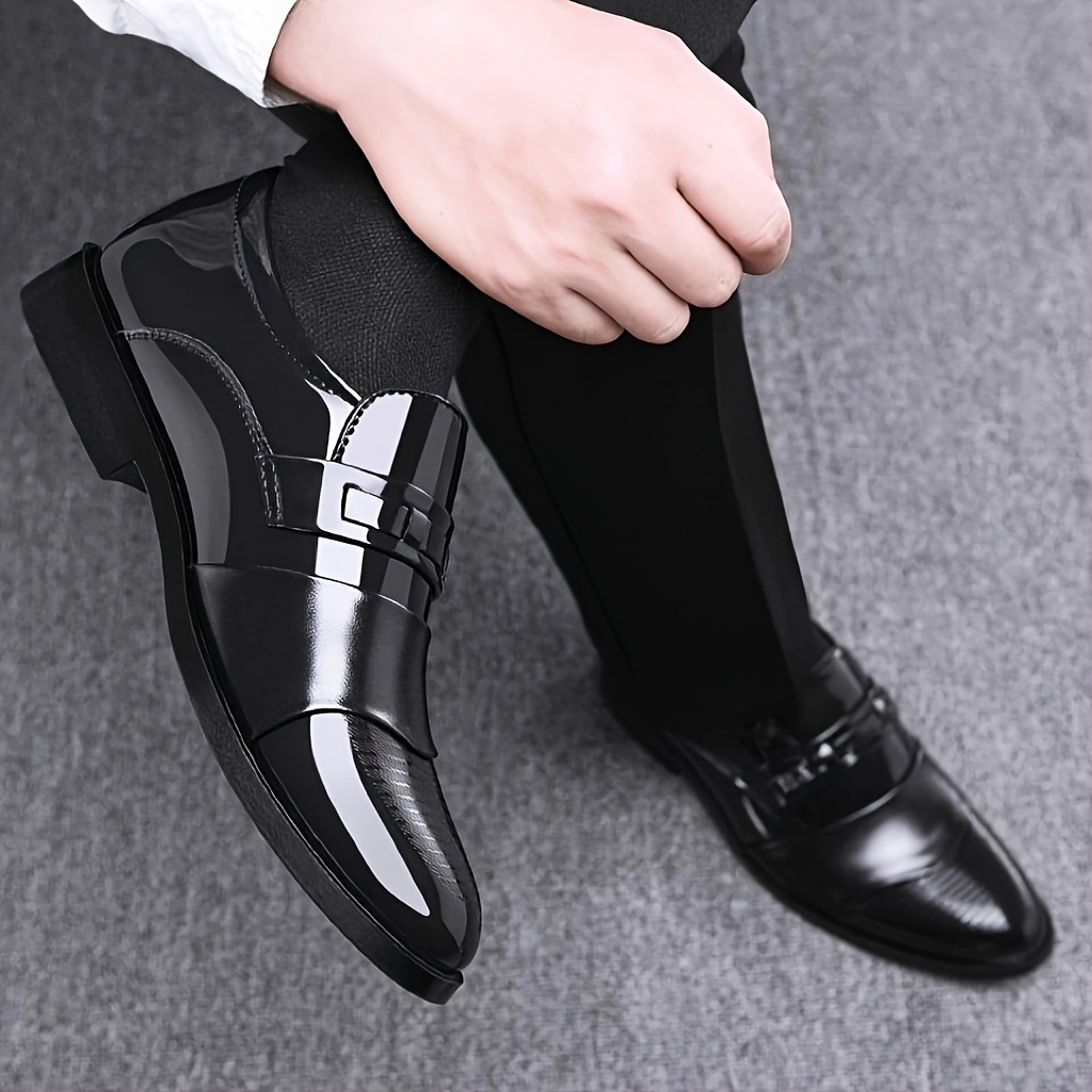 mens fashion pu leather shoes casual slip on formal shoes for business office party wedding details 2