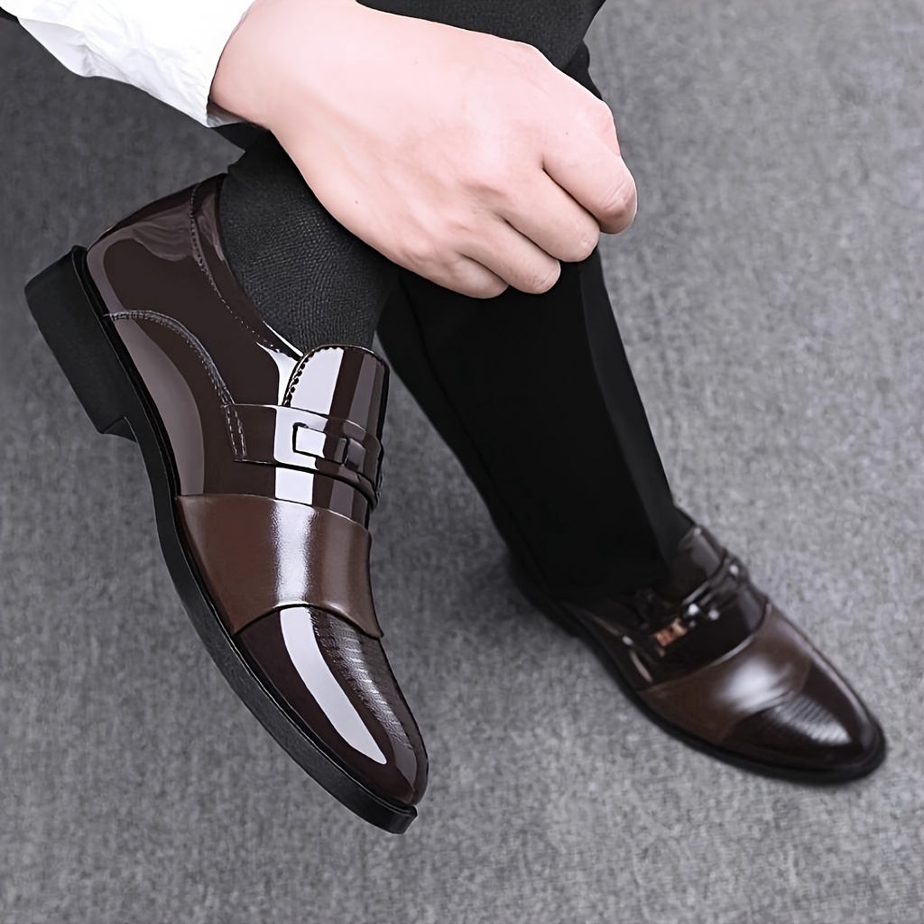 mens fashion pu leather shoes casual slip on formal shoes for business office party wedding details 3