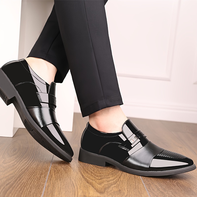 mens fashion pu leather shoes casual slip on formal shoes for business office party wedding details 4