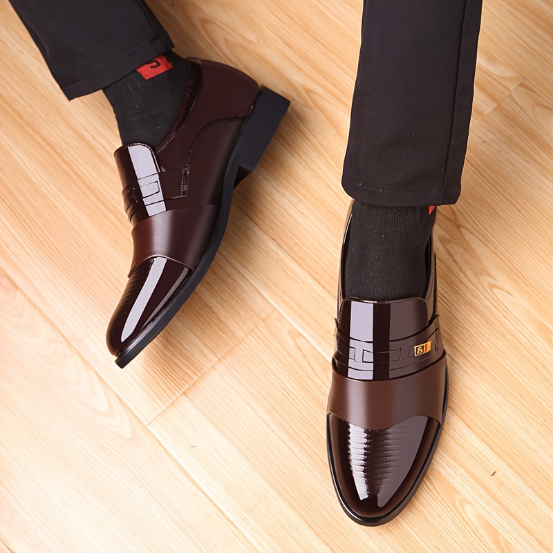 mens fashion pu leather shoes casual slip on formal shoes for business office party wedding details 8