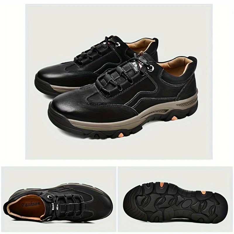 mens split leather casual shoes wear resistant anti skid lace up shoes for outdoor activities details 2