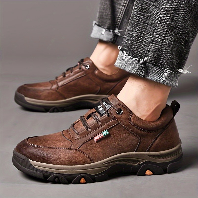mens split leather casual shoes wear resistant anti skid lace up shoes for outdoor activities details 4