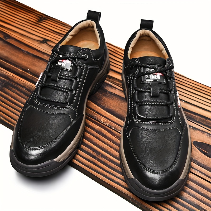 mens split leather casual shoes wear resistant anti skid lace up shoes for outdoor activities details 6