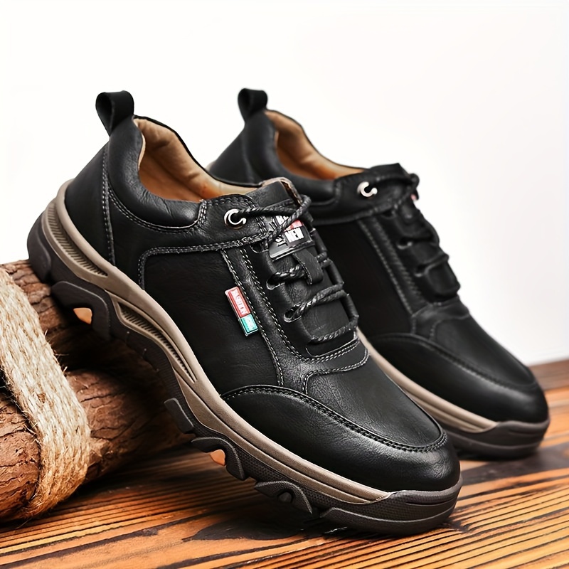 mens split leather casual shoes wear resistant anti skid lace up shoes for outdoor activities details 7