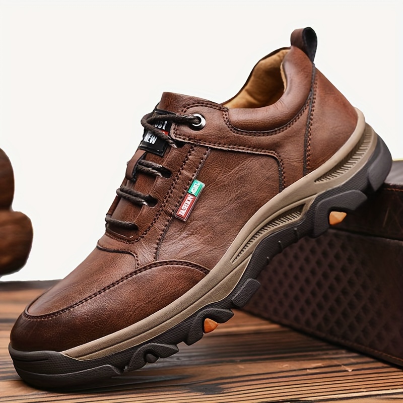 mens split leather casual shoes wear resistant anti skid lace up shoes for outdoor activities details 8