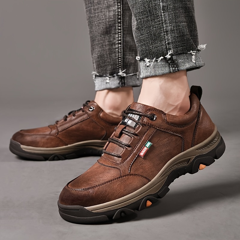 mens split leather casual shoes wear resistant anti skid lace up shoes for outdoor activities details 9