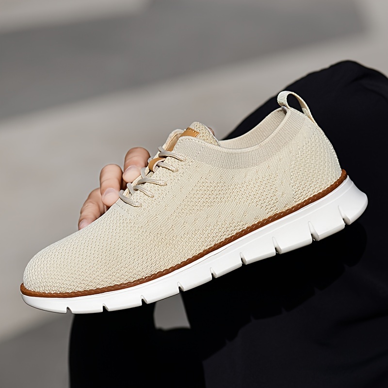 mens solid color casual sneakers breathable lightweight lace up shoes with fabric uppers for outdoor walking driving details 1