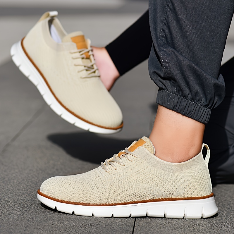 mens solid color casual sneakers breathable lightweight lace up shoes with fabric uppers for outdoor walking driving details 2