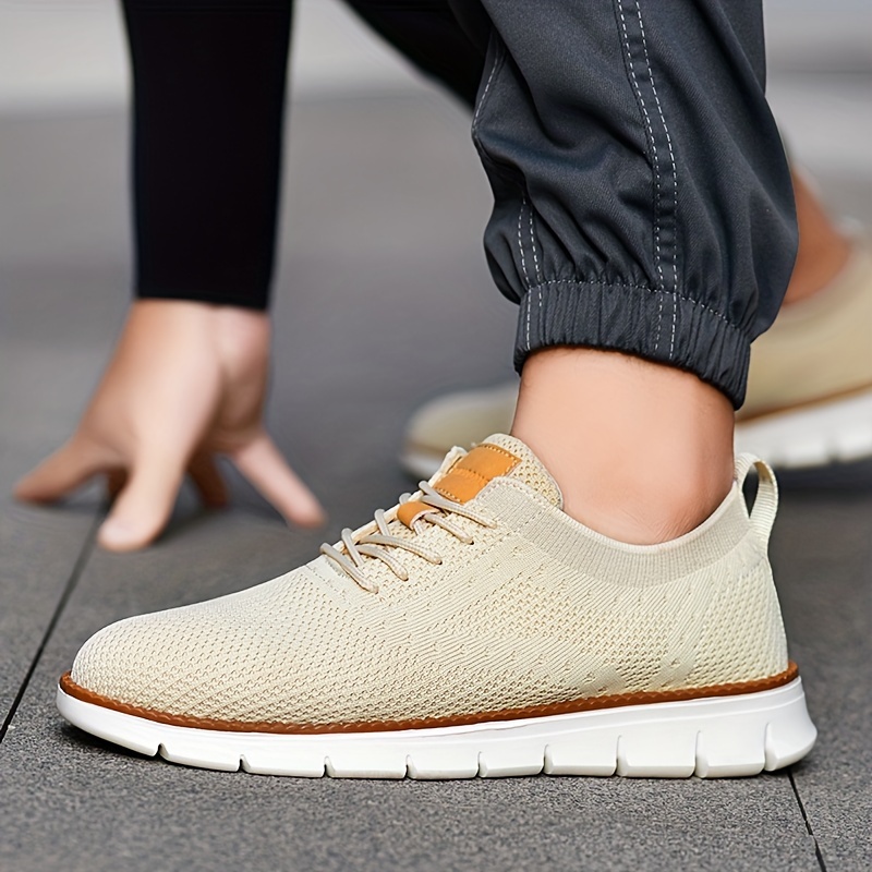 mens solid color casual sneakers breathable lightweight lace up shoes with fabric uppers for outdoor walking driving details 5