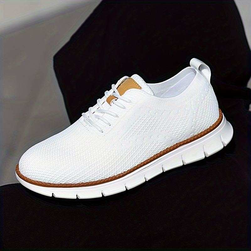mens solid color casual sneakers breathable lightweight lace up shoes with fabric uppers for outdoor walking driving details 6