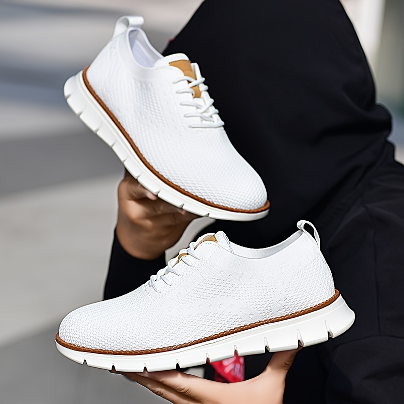 mens solid color casual sneakers breathable lightweight lace up shoes with fabric uppers for outdoor walking driving details 7