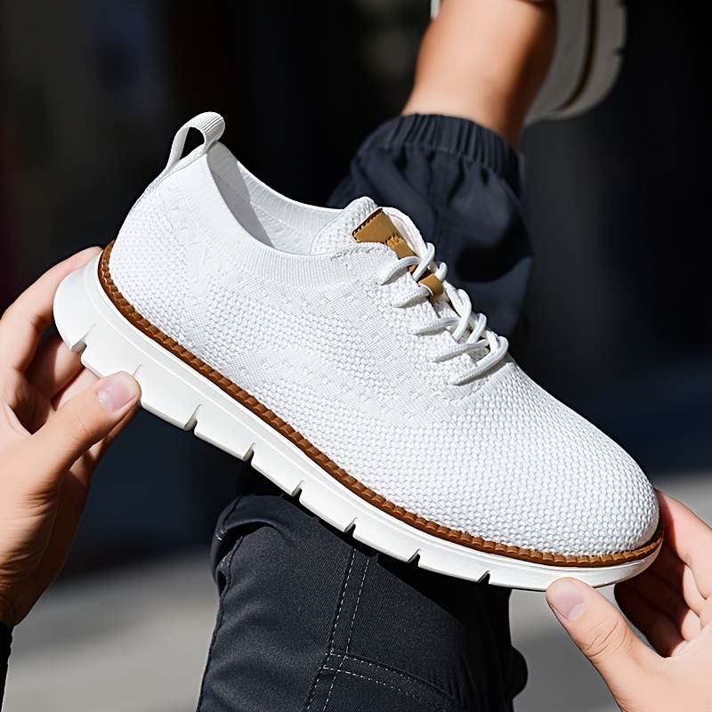 mens solid color casual sneakers breathable lightweight lace up shoes with fabric uppers for outdoor walking driving details 8
