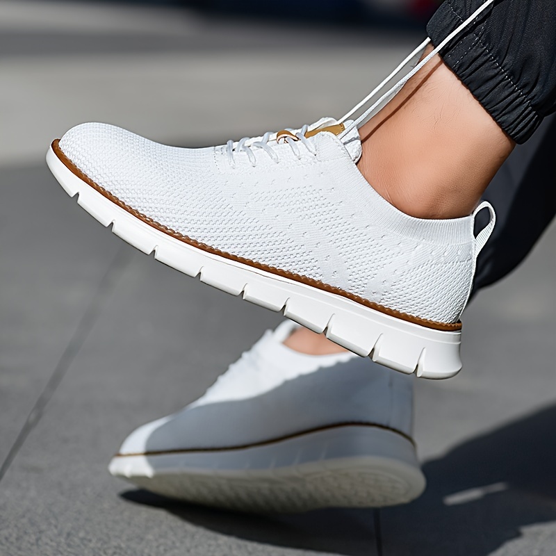 mens solid color casual sneakers breathable lightweight lace up shoes with fabric uppers for outdoor walking driving details 9
