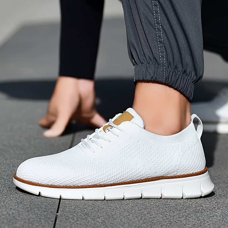 mens solid color casual sneakers breathable lightweight lace up shoes with fabric uppers for outdoor walking driving details 10