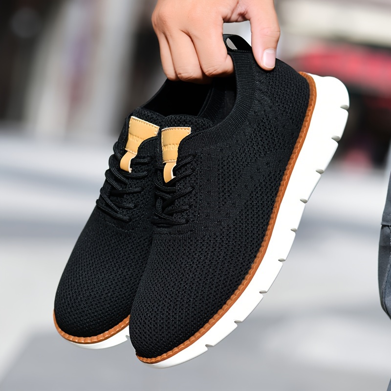 mens solid color casual sneakers breathable lightweight lace up shoes with fabric uppers for outdoor walking driving details 12