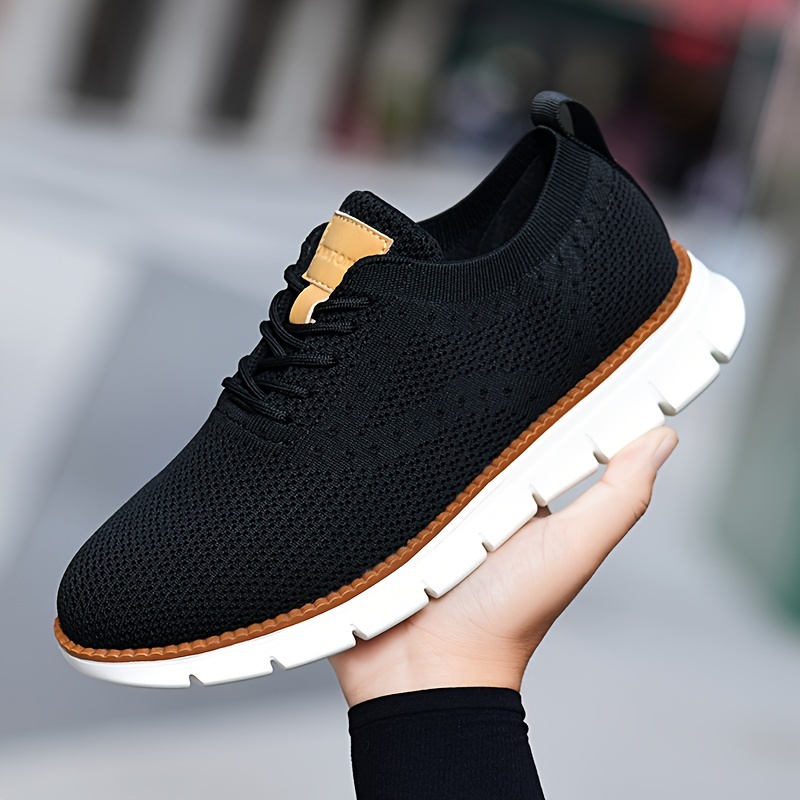 mens solid color casual sneakers breathable lightweight lace up shoes with fabric uppers for outdoor walking driving details 13