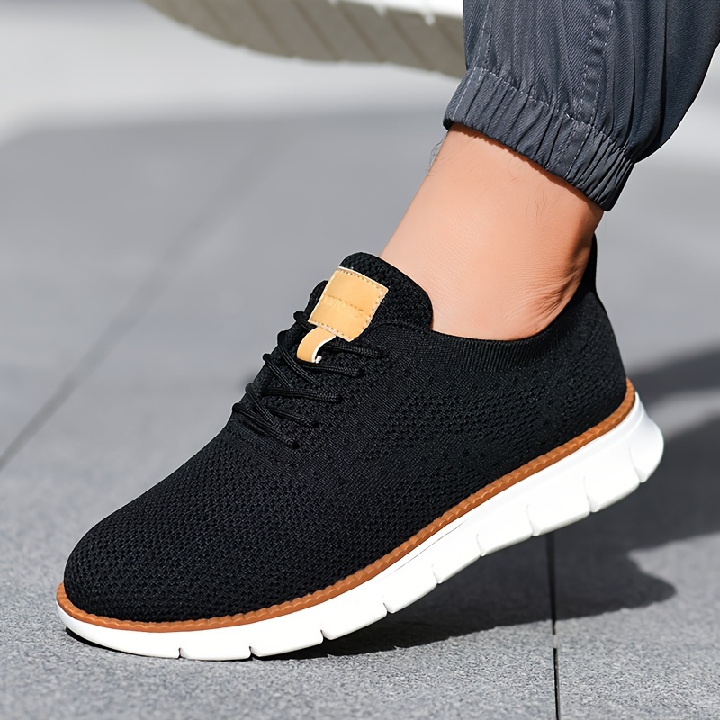mens solid color casual sneakers breathable lightweight lace up shoes with fabric uppers for outdoor walking driving details 15