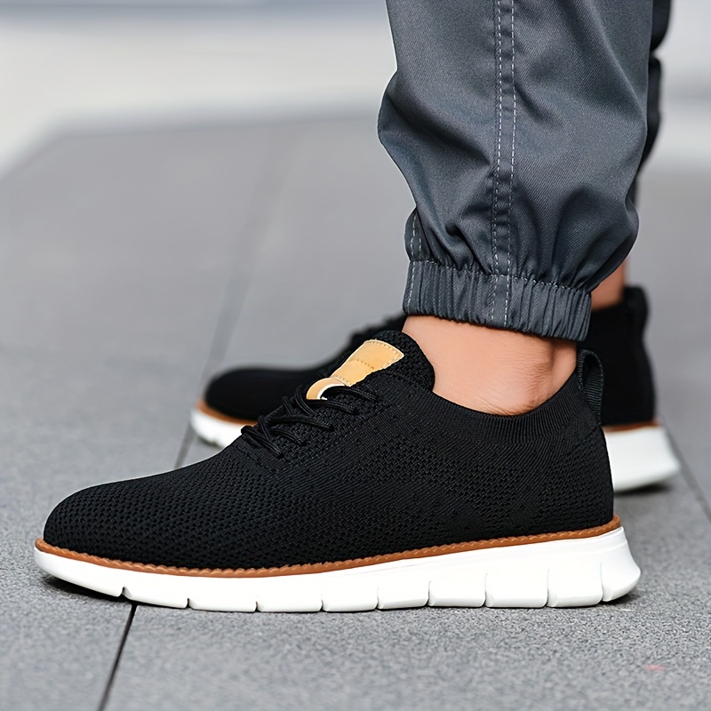 mens solid color casual sneakers breathable lightweight lace up shoes with fabric uppers for outdoor walking driving details 16