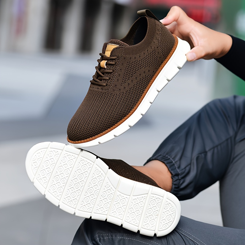 mens solid color casual sneakers breathable lightweight lace up shoes with fabric uppers for outdoor walking driving details 20