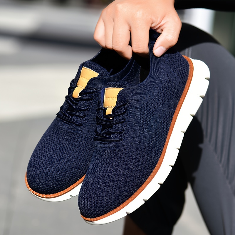 mens solid color casual sneakers breathable lightweight lace up shoes with fabric uppers for outdoor walking driving details 24