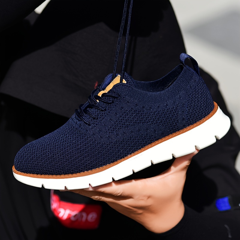 mens solid color casual sneakers breathable lightweight lace up shoes with fabric uppers for outdoor walking driving details 25