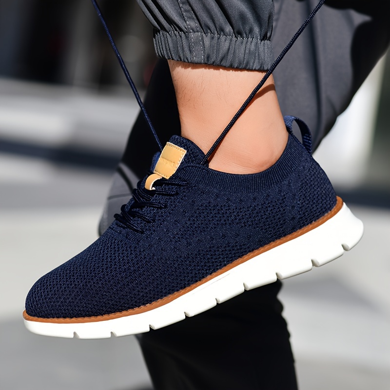 mens solid color casual sneakers breathable lightweight lace up shoes with fabric uppers for outdoor walking driving details 29