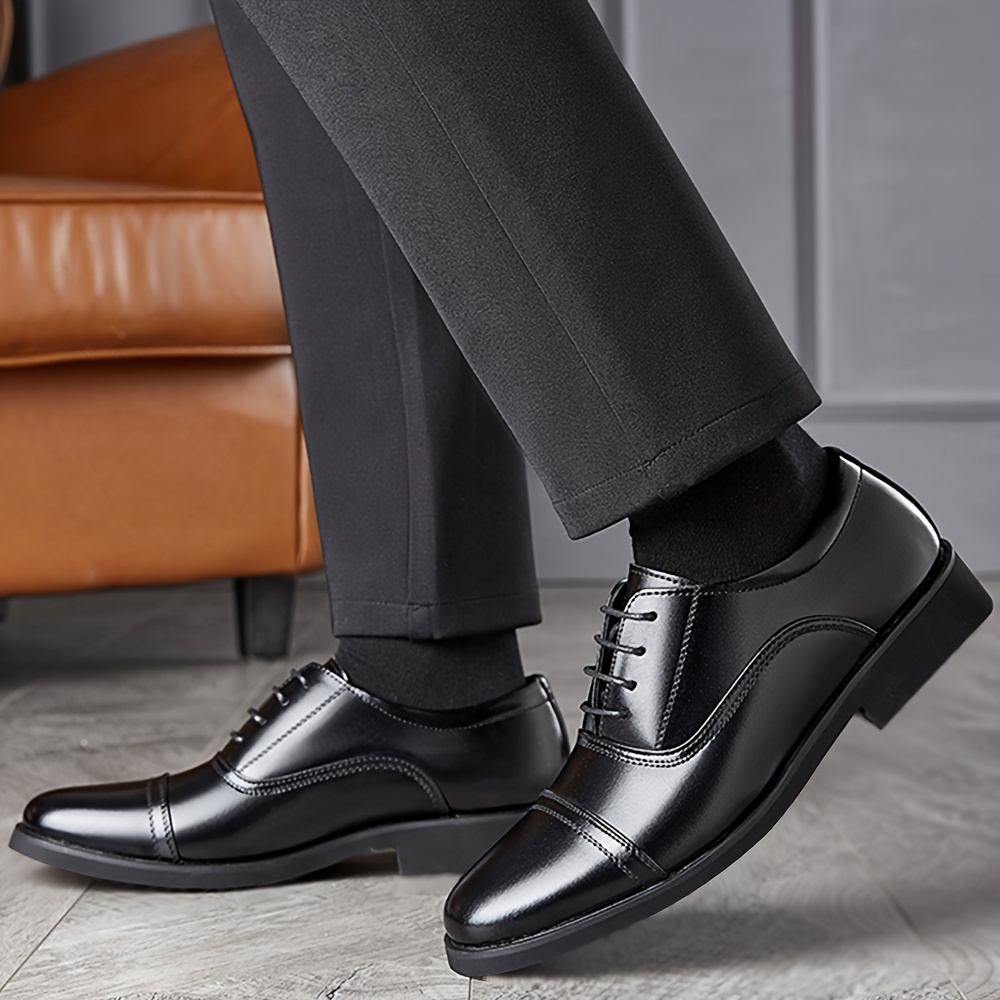 mens solid color cap toe oxford shoes formal dress lace up front shoes for business office details 0