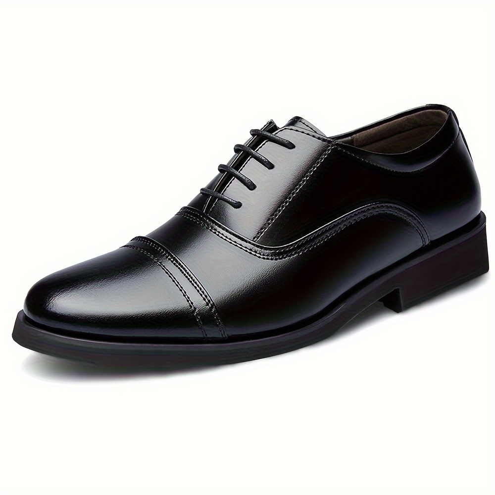 mens solid color cap toe oxford shoes formal dress lace up front shoes for business office details 1