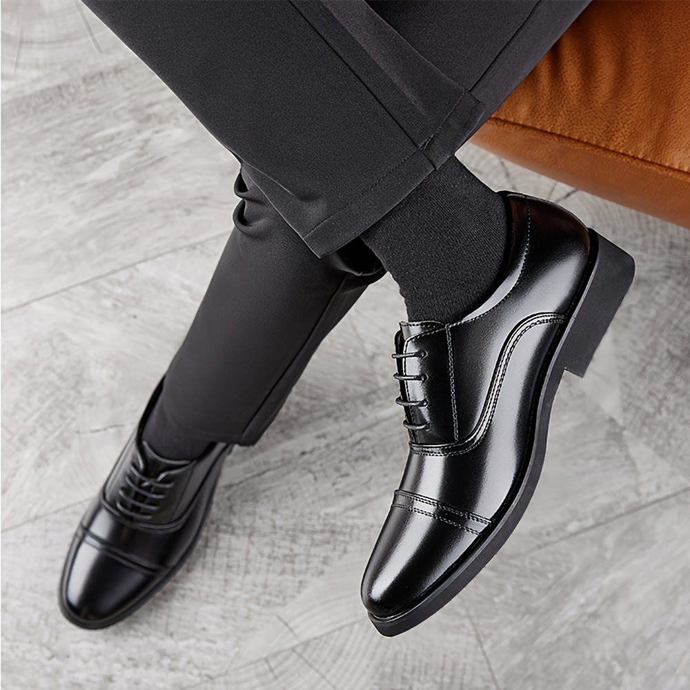 mens solid color cap toe oxford shoes formal dress lace up front shoes for business office details 2