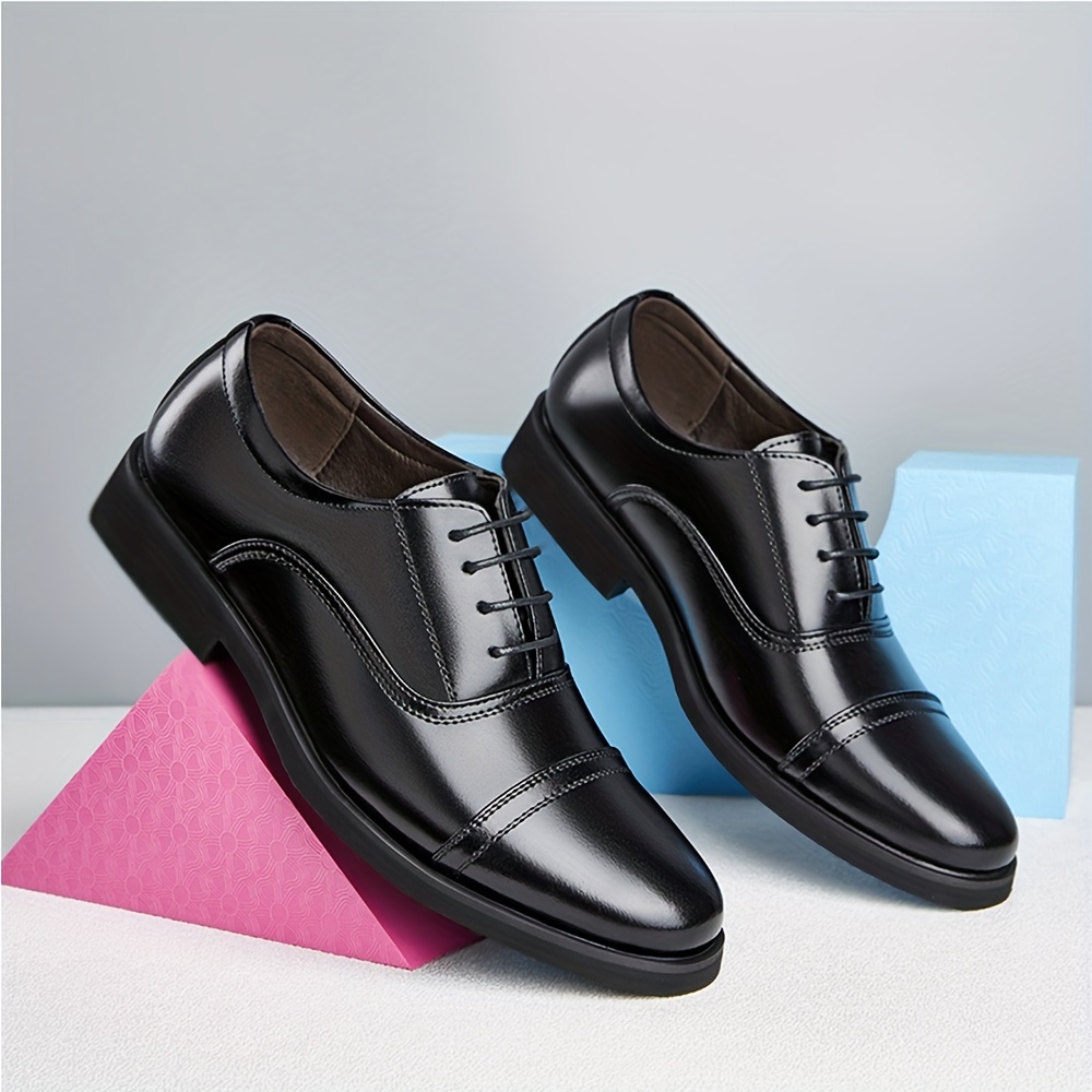 mens solid color cap toe oxford shoes formal dress lace up front shoes for business office details 4